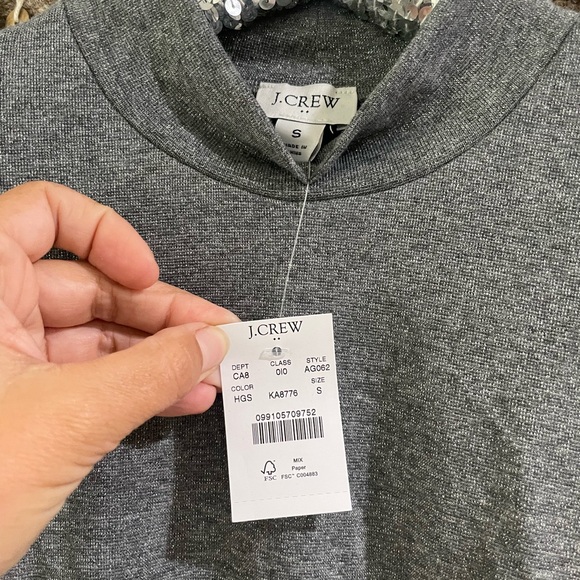 🩶🩶 NWT J Crew gray sparkly puff-sleeve turtleneck tissue tee sz S - Picture 2 of 6